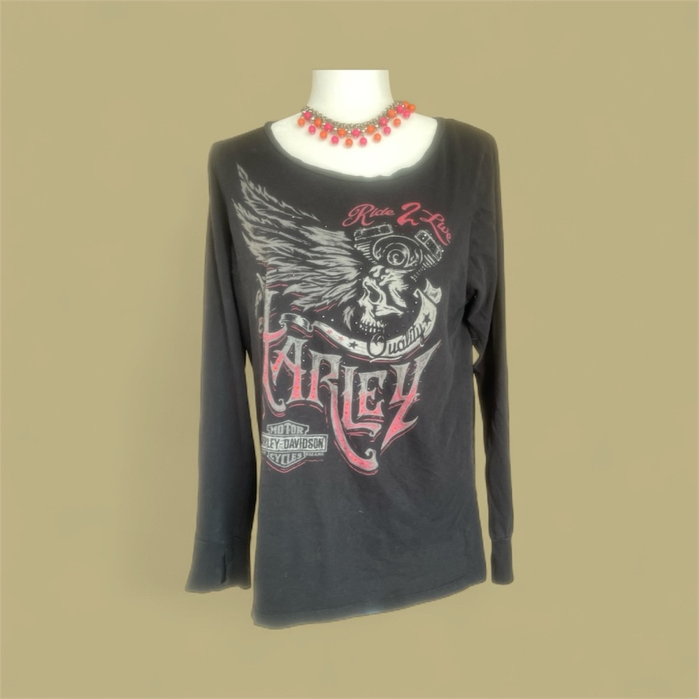 Greeley Colorado Ride 2 Live Harley-Davidson Black Tee with Logo Tag and Sequins